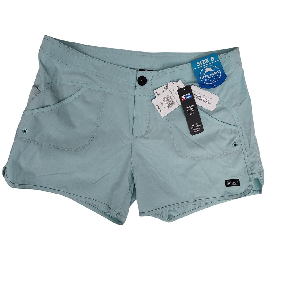 Pelagic Women Deep Sea Gyotaku Shorts Mint Green Water Activated Size 8 NWT